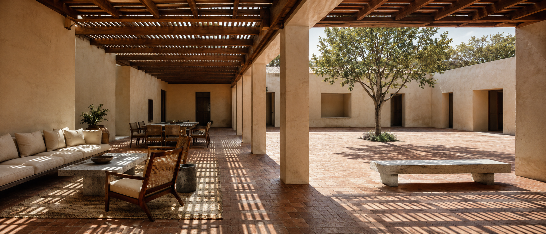 Helios Court — establishing panorama of the whole curation at Wolf Casa, Indore