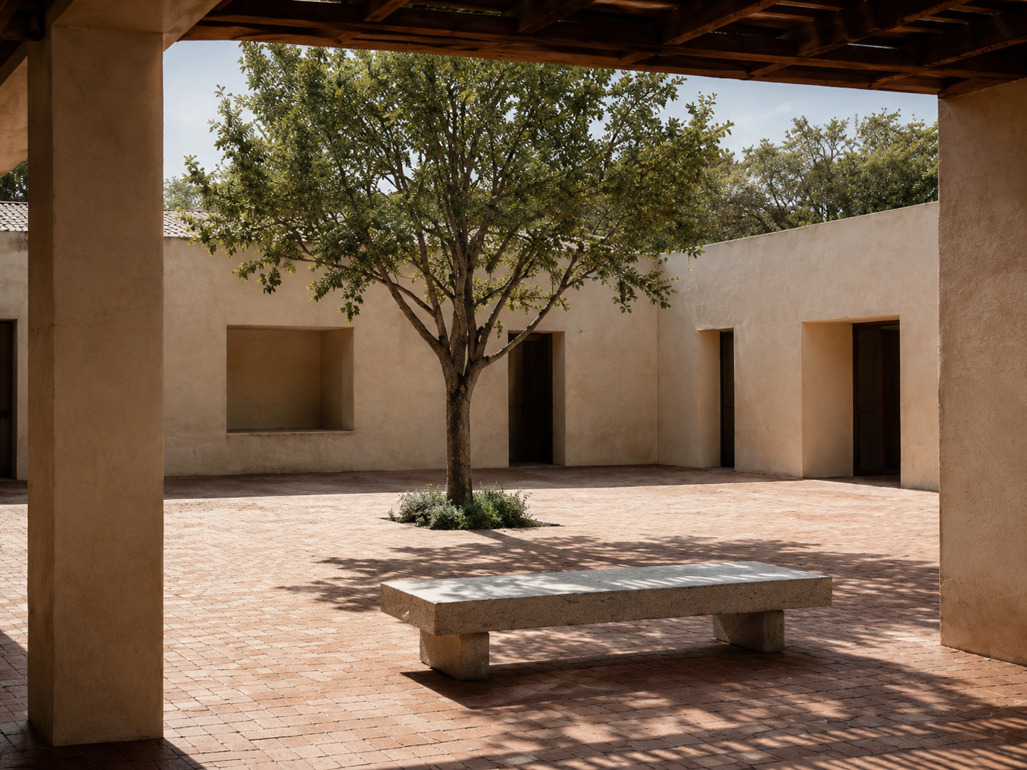 Helios Court — Corte, the courtyard; unshaded midday sun