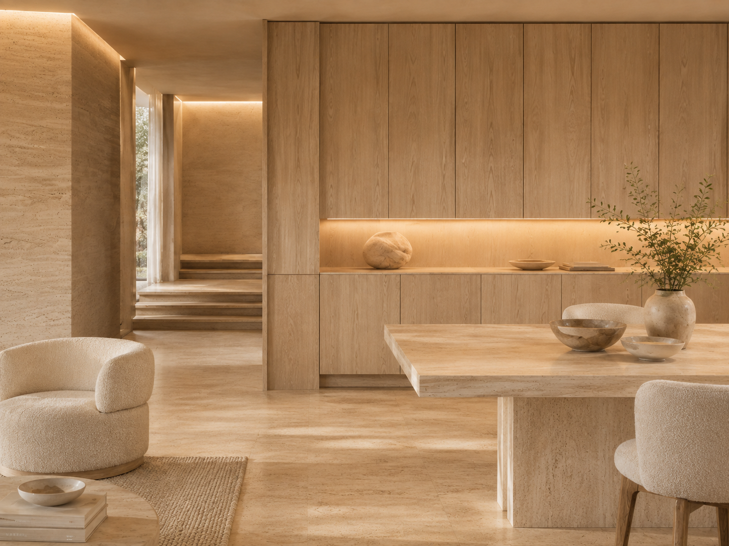 Kage Ma — Two rooms, one plane, divided only by the stone volume.
