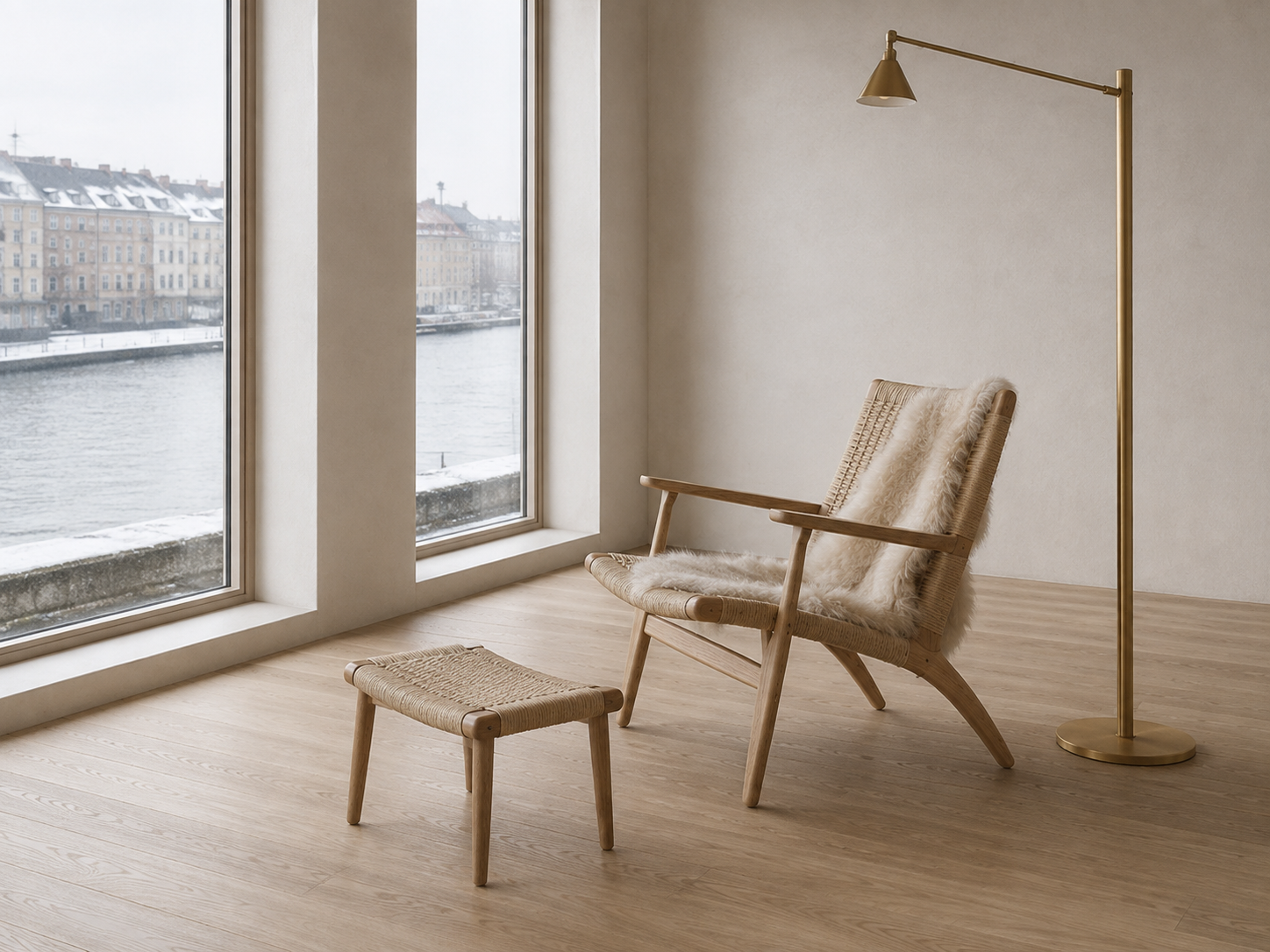 Nordhavn — Krog, the reading corner; one wall lamp, warm